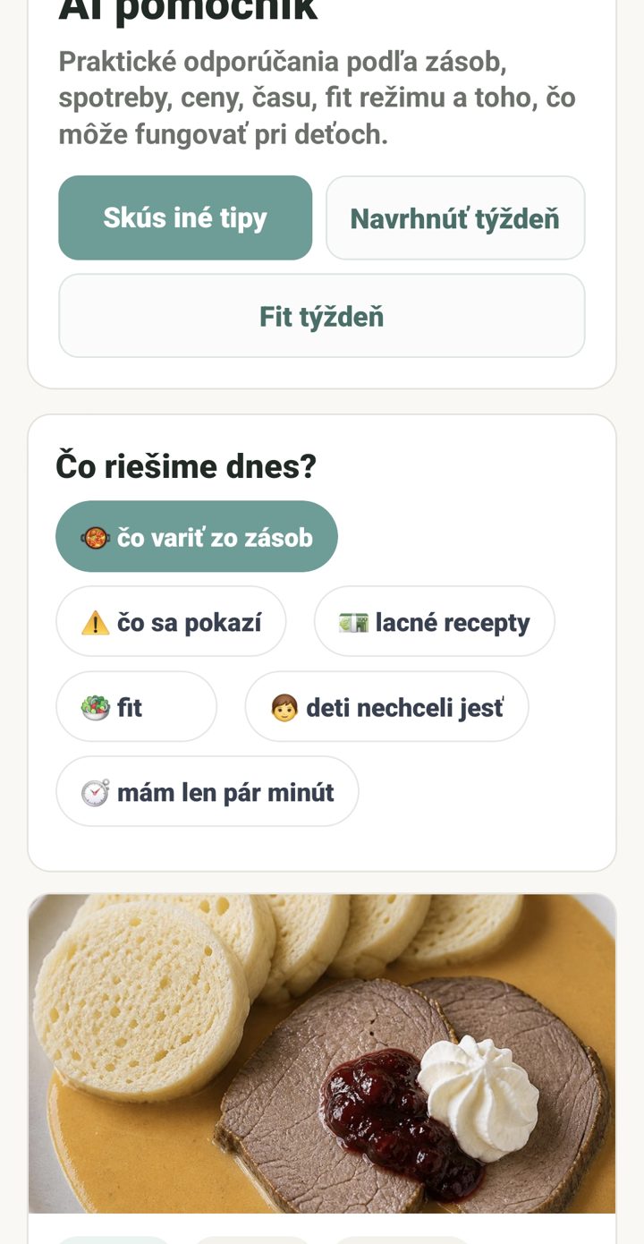 AI pomocník v MamaMind radí, čo variť zo zásob